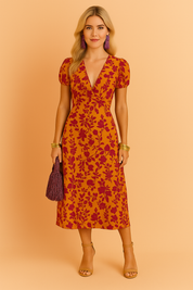 Women's Elegant Summer Maxi Dress Leaf Pattern Cotton Blend 1